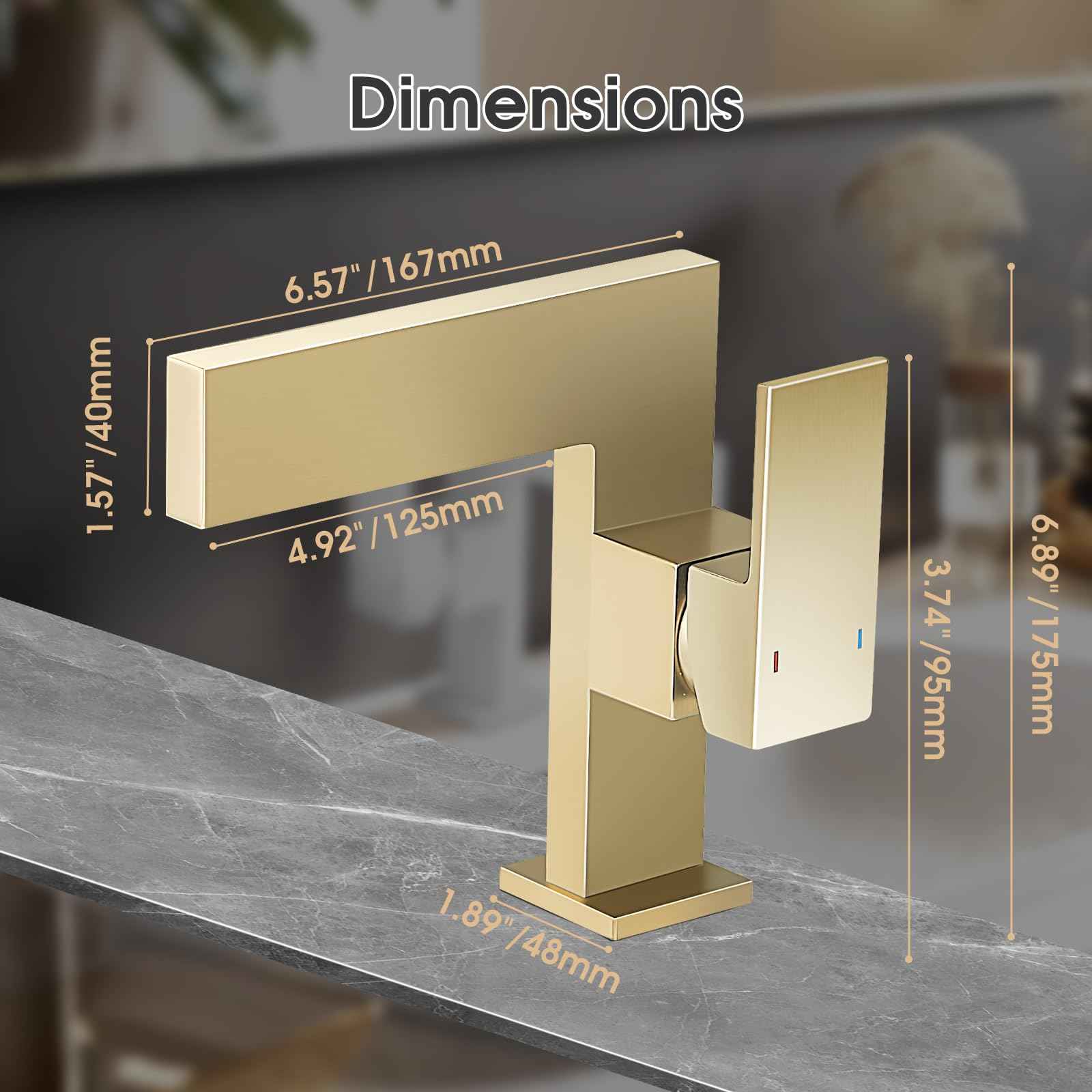 Brushed Gold Bathroom Sink Faucet Ultra Thin Design, Single Handle Vanity Faucet for Bathroom Sink,1 Hole Lavatory Basin Faucets Solid Brass(Brushed Gold)
