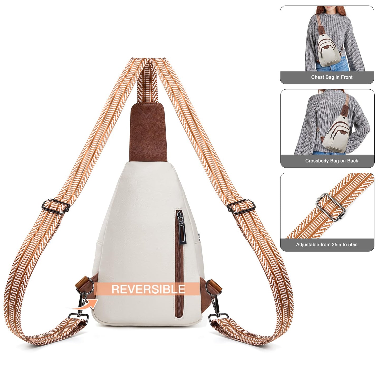 Leresas 10L Crossbody Sling Bag for Women Men Anti Theft Cross Body Fanny Pack Belt Bag Purse Gifts for Women Faux Leather, Beige Brown