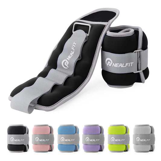 NEALFIT Ankle Weights 1/2/3/4/6/10 LBS for Men Women Kids, Leg Arm Wrist Weights with Adjustable Strap for Running, Aerobics, Strength Training, Physical Therapy, Fitness (Black, 1 lb x 2 (2LB Pair))