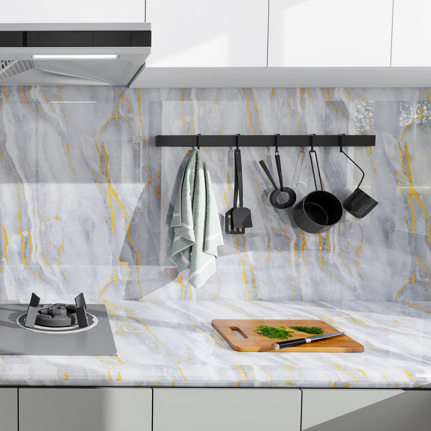 SOON AFTER Gold Marble Contact Paper Glossy Thick Peel and Stick Wallpaper Waterproof Self Adhesive Removable Wall Paper for Countertop Furniture Kitchen Bathroom. Modern Gold and White 15.7"x78.7"