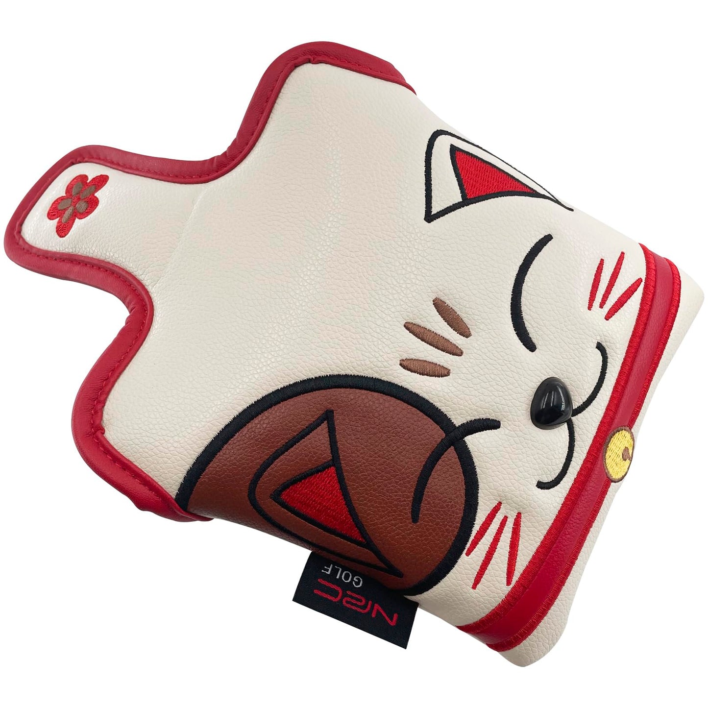 Gbourly Golf Club Heel Shaft Square Mallet Putter Cover Lucky Cat PU Leather Headcover with Magnetic Closure