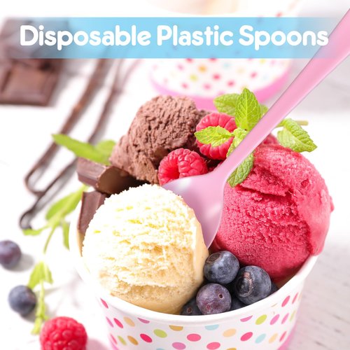 60 Pcs Pink Disposable Plastic Spoons Cutlery Heavy Duty Dinnerware Plastic Silverware Flatware for Home Office School Party Picnics Restaurant Outdoor Events or Every Day Use (Pink)