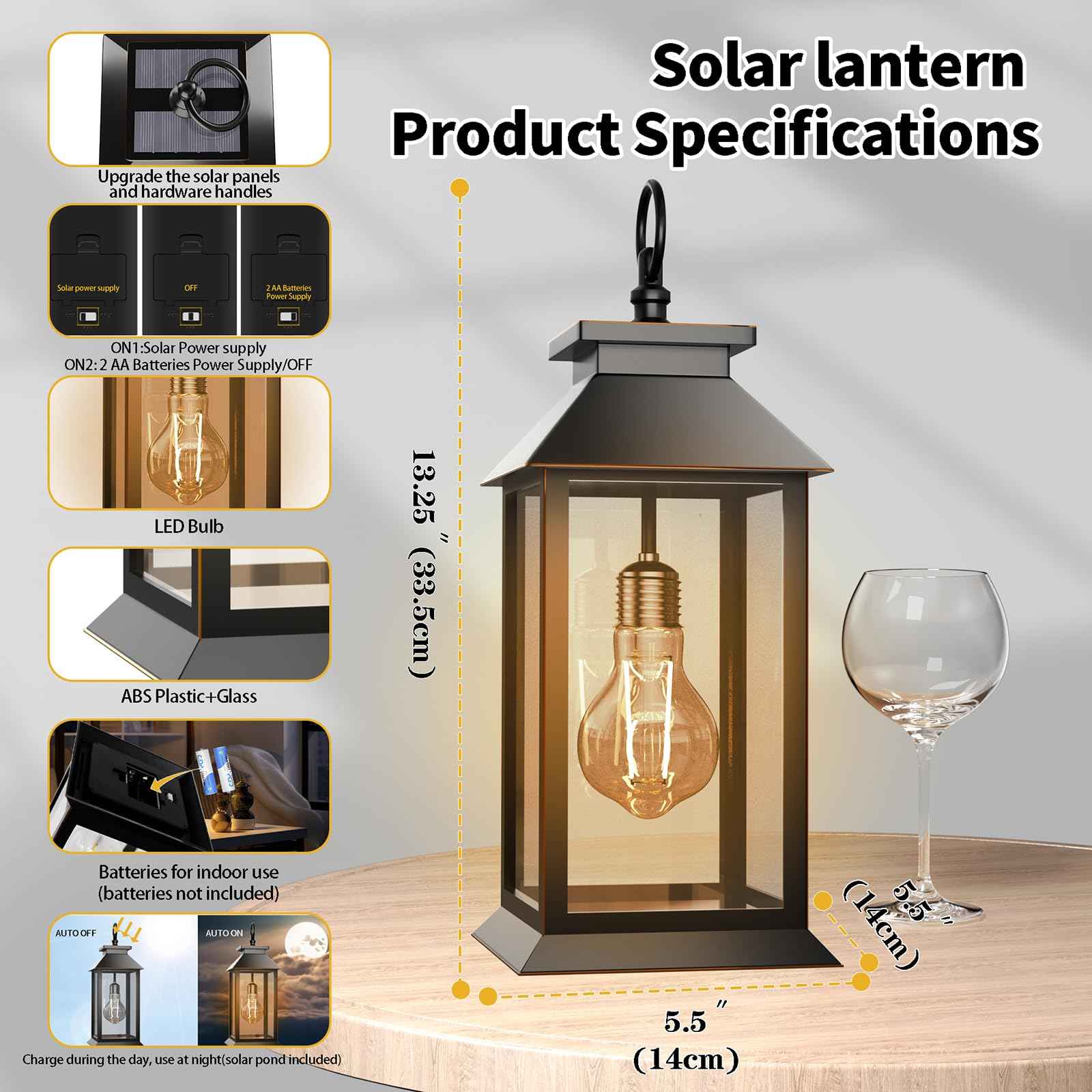 AYTPU 2 Pack Hanging Solar Lanterns Glass Solar Lights Outdoor Waterproof Upgraded Solar and 2 AA Batteries Powered, for Outside Porch, Patio and Indoor Tables, Mantelpiece