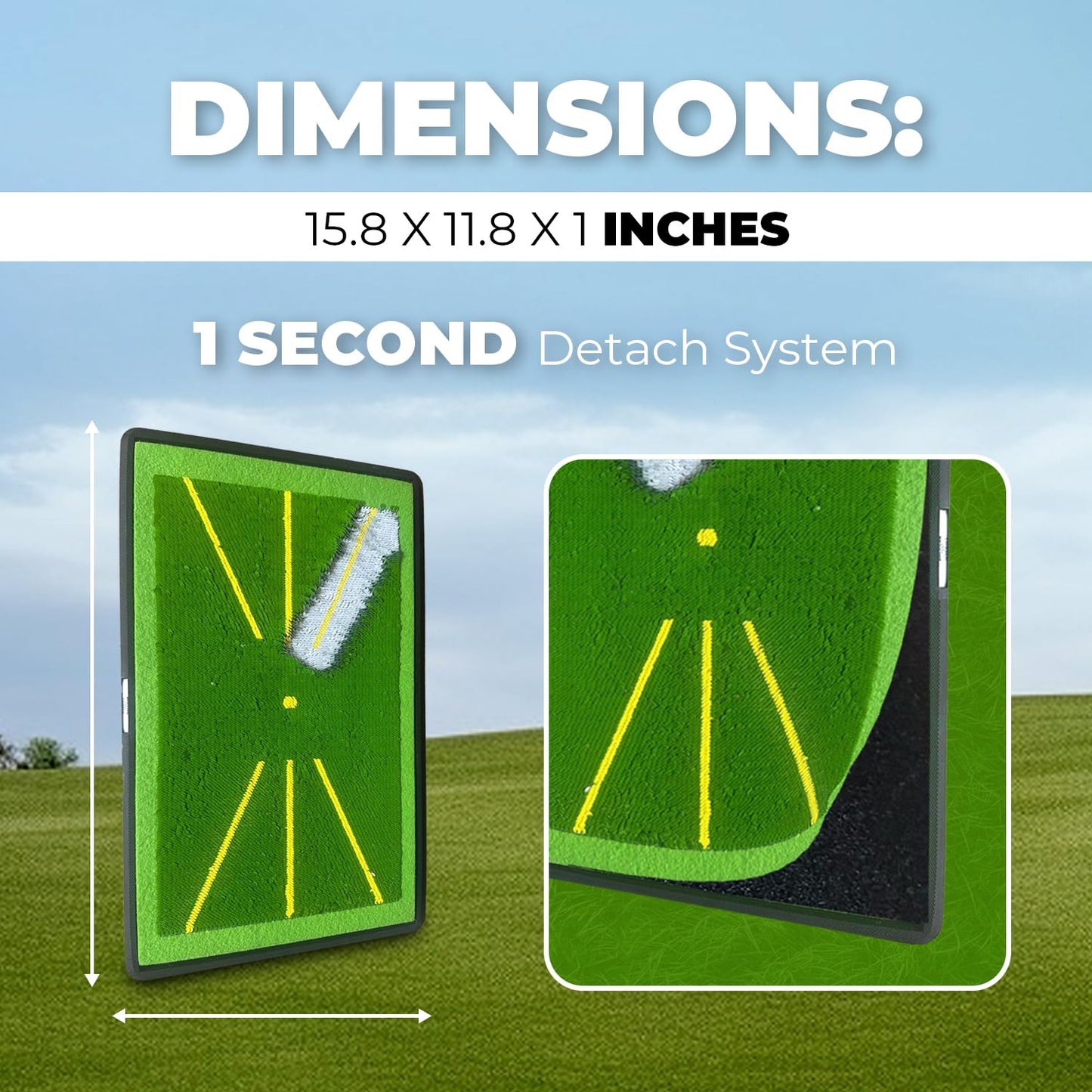 AMERICAN SWEAT Golf Hitting Mat - 1-Second Detach System Golf Training Mat - Real Swing Path Feedback - Easy Clean & Store