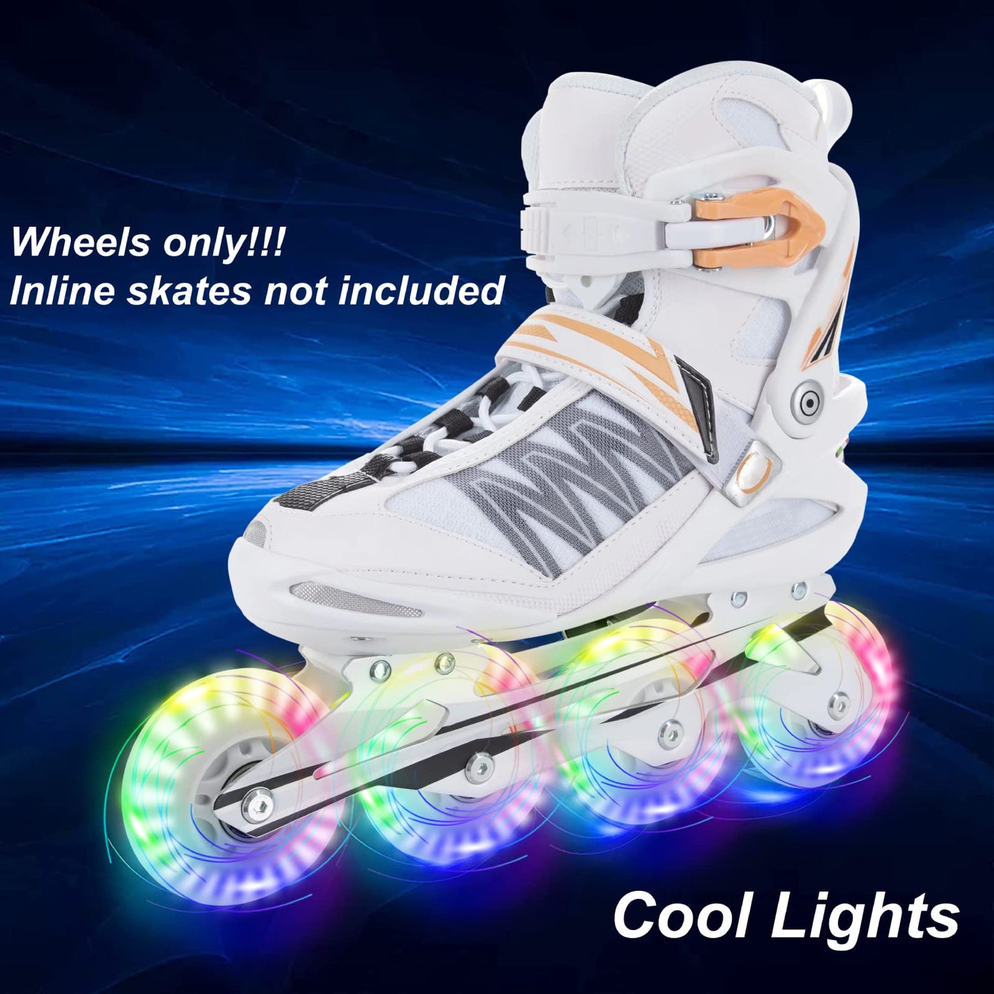 Cosmos 4 Pack 64mm Light Up Inline Skate Wheels Flash Roller Skate Wheels, 90A Roller Blade Skating Replacement Wheel with ABEC-9 Bearings for Indoor Outdoor Inline Roller Skates (Rainbow Color Light)