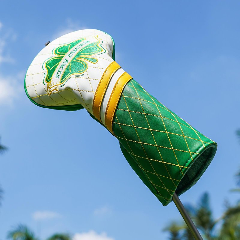 Golf Club Cover Clover Driver Headcover Lucky Golf Head Cover Premium Leather Golf Driver Headcover, Green Clover Design Stay Lucky Club Cover