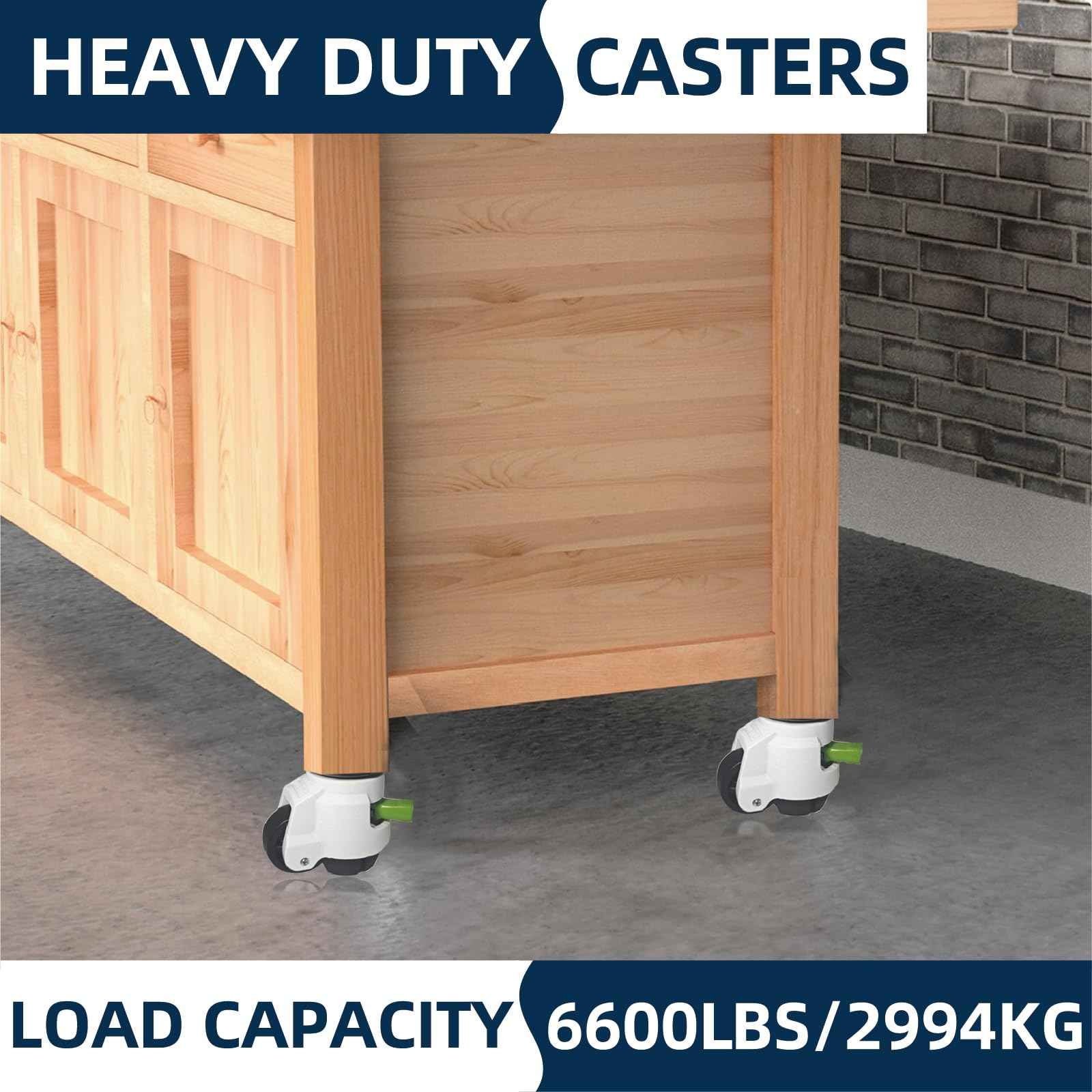 Heavy Duty Caster Wheels Set of 4, Leveling Stem Casters with Retractable Wheels 6600 Lbs Total Capacity, 1/2" & M12 Stem Sizes Adjustable with Ratchet Handle for Workbench, Machinery & Equipment