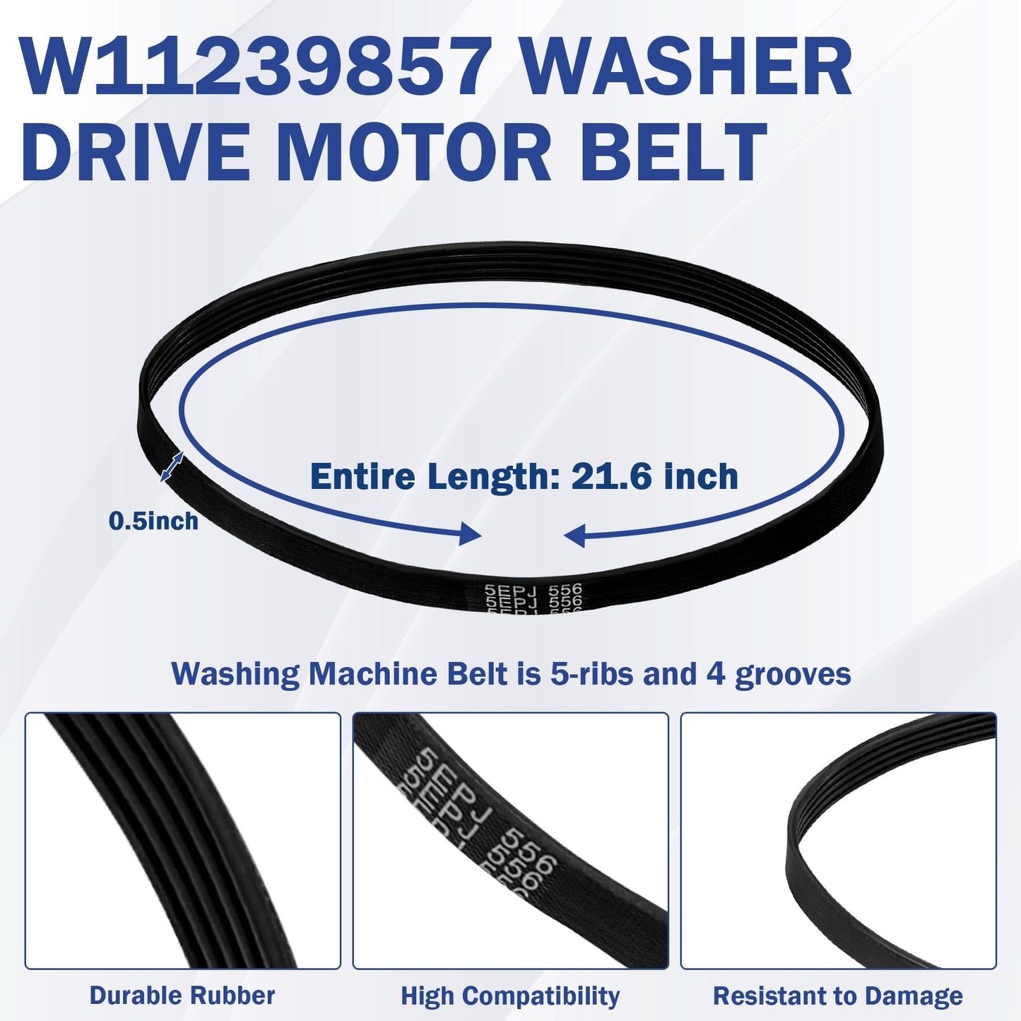 W11239857 W10808317 Washer Drive Motor Belt Replacement For Whirlpool Maytag Amana Top Load Clothes Washing Machine Replaces 4845287 AP6333320 PS12578772 WE12M29 5EPJ556