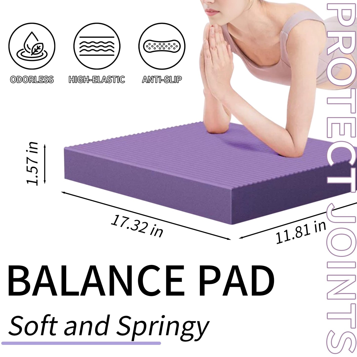 ZUFUMI Balance Pad & Board, High-Density TPE Foam Pad (17.3''x11.8''x1.6'') for Yoga Blocks, Physical Therapy Equipment, Hip Thrusts - Non-Slip, Water-Resistant for Balance Training (PURPLE)