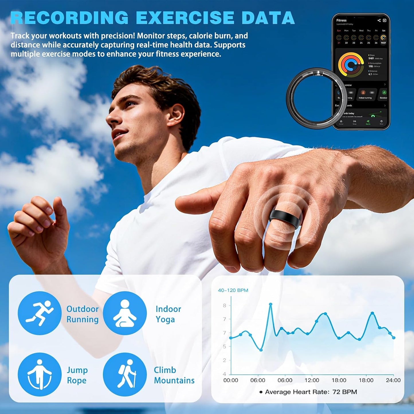 Skiennix Smart Ring - Fitness Tracker with Heart Rate, SpO2 & Sleep Monitoring | IP68 Waterproof (Black 12)