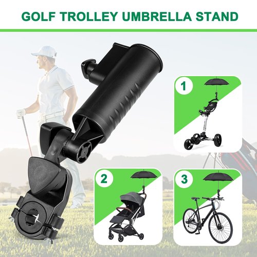 CALEPTONG Golf Push Cart Umbrella Holder 180 Degrees Adjustable Golf Trolley Umbrella Holder, Universal Umbrella Stand Attachment for Golf Cart/Stroller/Wheelchair/Bike