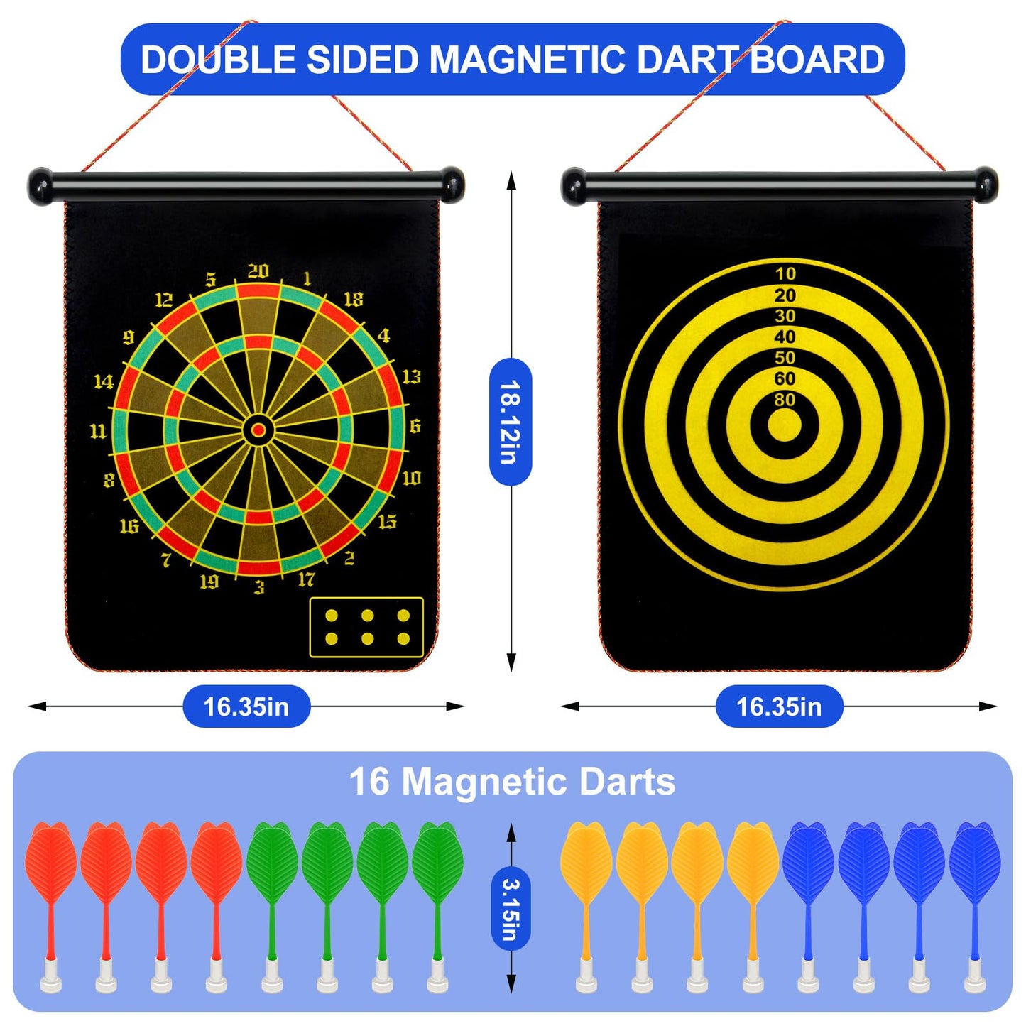 Magnetic Dart Board Outdoor Game Suitable for Children to Play Comes with 12 Darts Best Toys Gifts for Teenage Boys Girls Age 5 6 7 8 9 10 11 12 Years (15in)