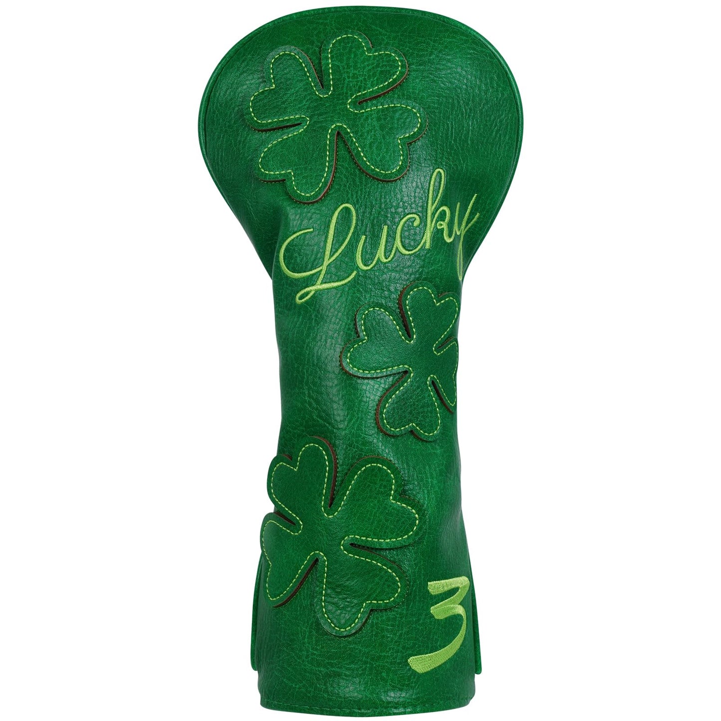 Golf Headcovers Golf Club Head Covers Four Leaf Clover Good Luck Charm - Clover Style Premium Leather Driver Fairway(FW) Wood Hybrid(UT) with Number Tags (Fairway Wood 3 Headcover-Green)