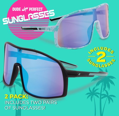 Dude Perfect 2-Pack Sunglasses (Black & Camo), for Active Kids Boys, Sporty Style, Durable & UV-Protective Shades Blocks Glare