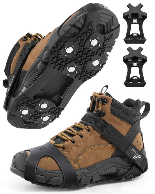 Sportneer Crampons： Ice Cleats for Shoes and Boots with 28 Spikes - Traction Slip-on Stretch Footwear for Walking and Shoveling on Ice and Snow - Lightweight for Women and Men