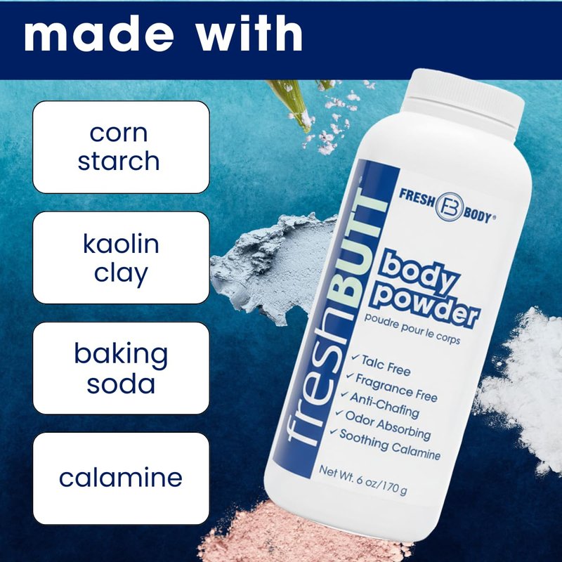 Fresh Butt Body Powder for Men and Women - Unscented Deodorant Powder, Anti-Chafing, Talc-Free, 6oz (Pack of 2)