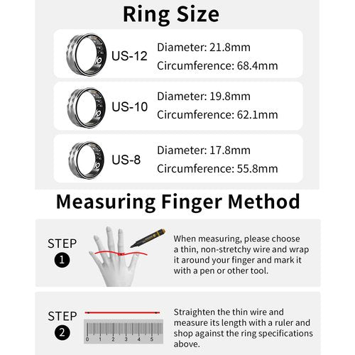 CNBRO Smart Rings for Men Women Fitness Ring Heart Rate Monitor Sleep Tracker Health Ring Pedometer Calories Step Counter IP68 Waterproof Fitness Tracker for Android iOS Phones, US-10, Gold