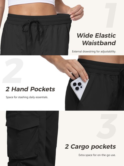 Tapata Tall Womens 34" Inseam Lightweight Cargo Dance Studio Pants with 4 Pockets Pinstripe Joggers for Lounge, Black, M
