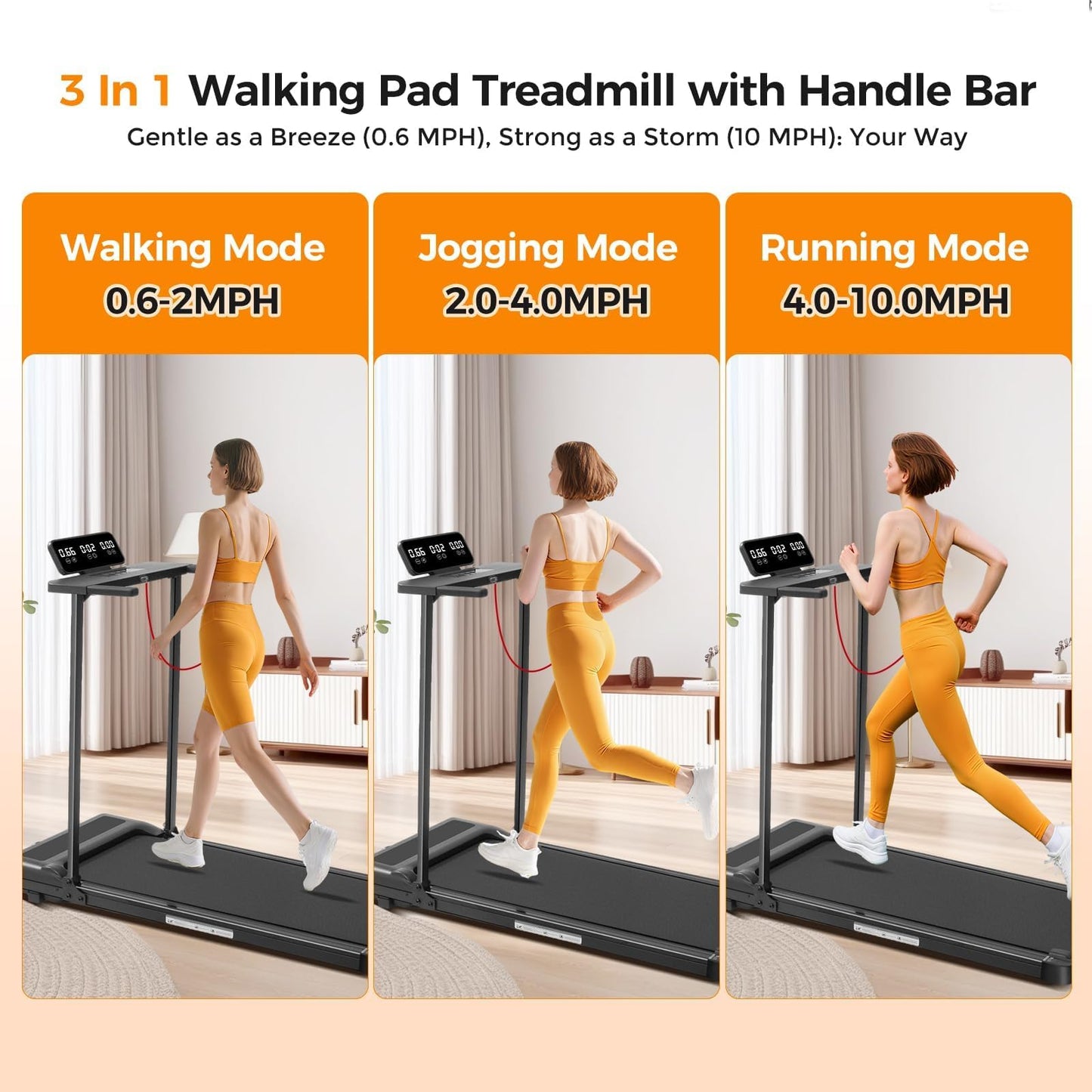 POTUPUS Portable Foldable Treadmill with Handle Bar Walking Pads for Home