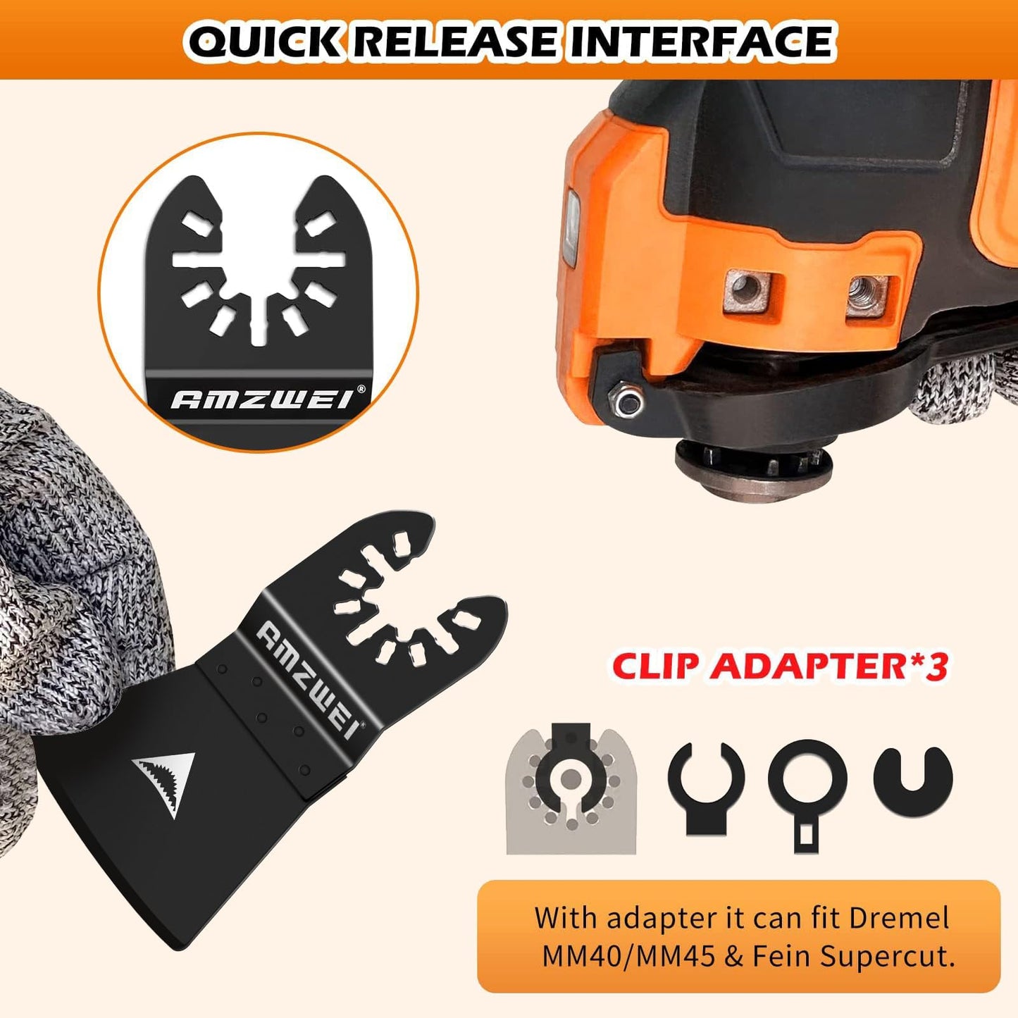 AMZWEI 8PCS Oscillating Tool Scraper Blades,HCS Caulk Remover Tool Blades for Vinyl Flooring,Paint,Carpet,Tile Adhesives, Compatible with Dewalt Milwaukee Dremel, Ryobi, Rockwell