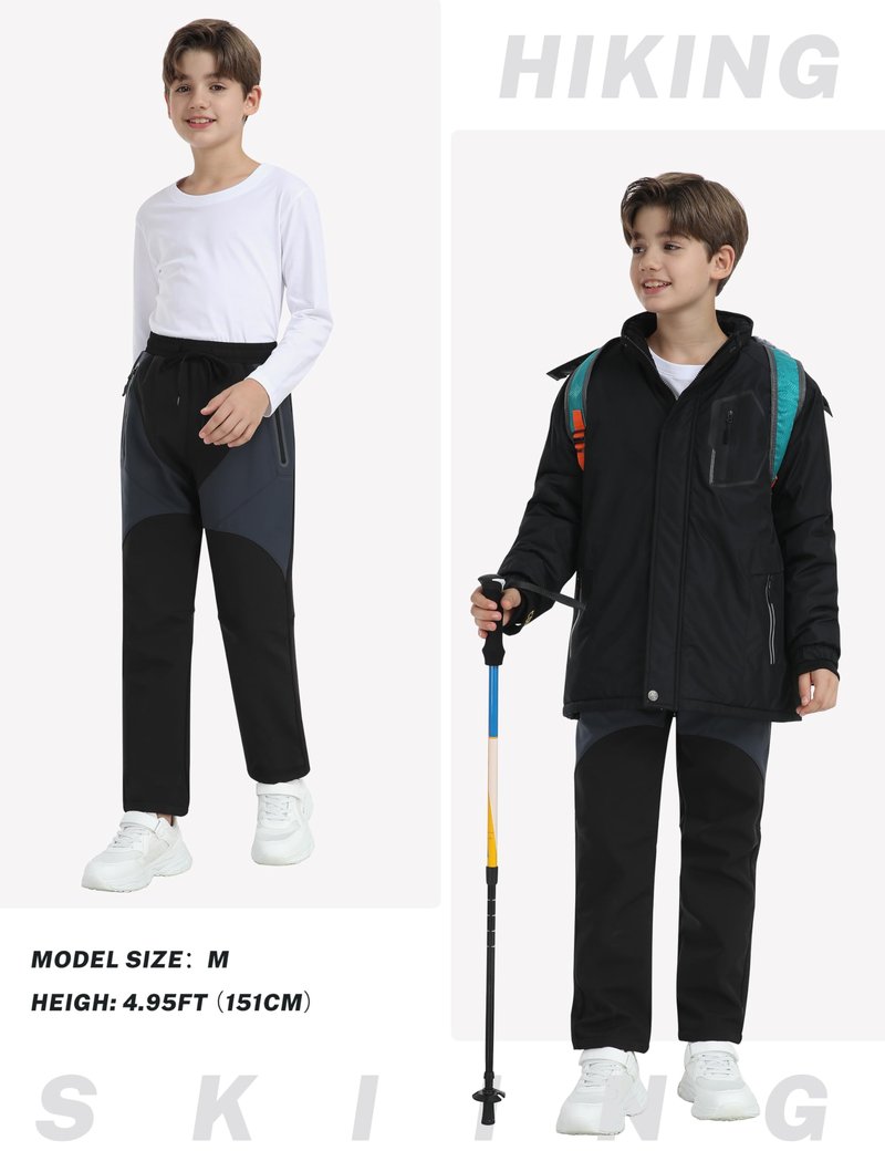 MoFiz Kids Winter Fleece Hiking Insulated Snowboard Pants Kids Girls Waterproof Snow Ski Pants Black 18-20