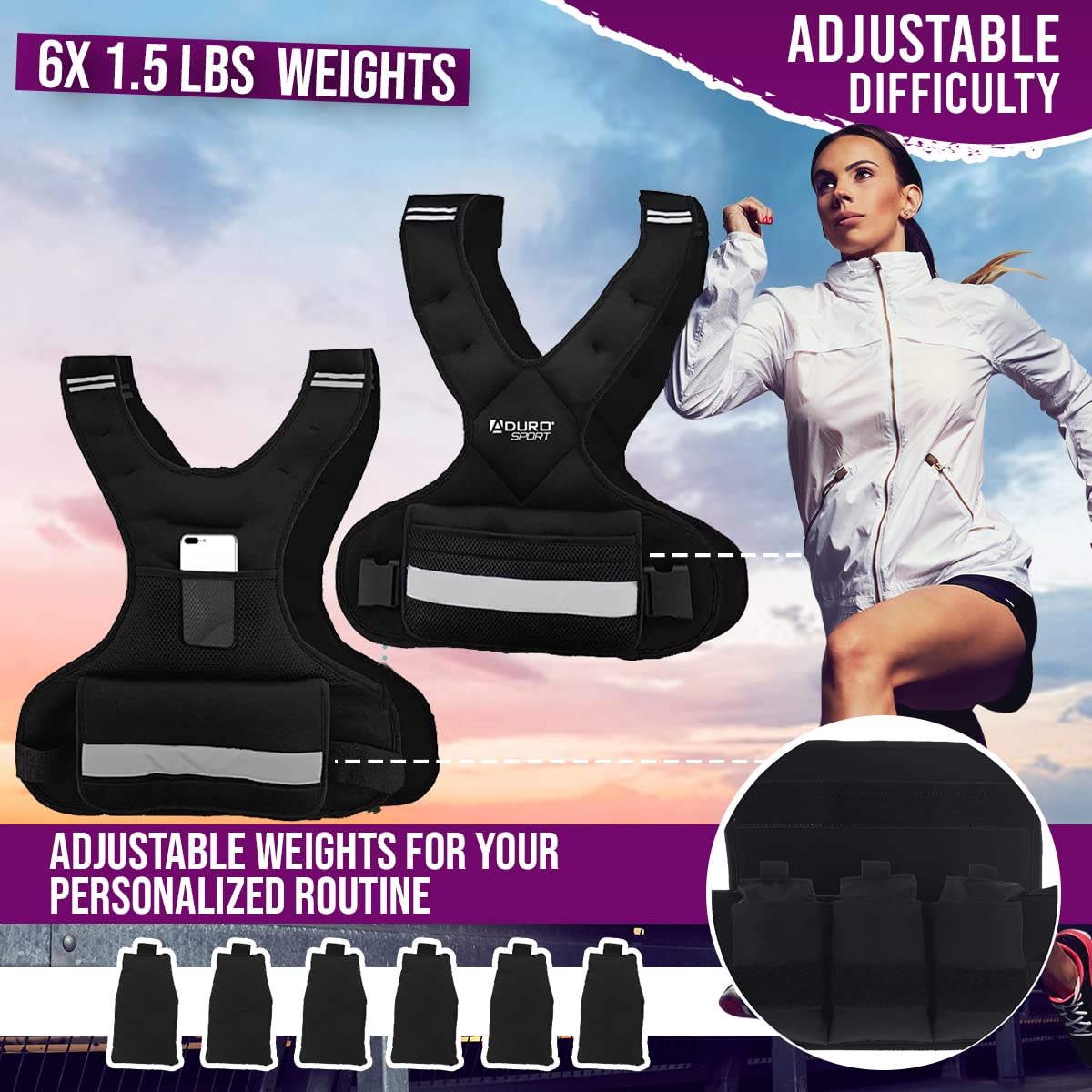 Adjustable Weighted Vest 4-10lbs/11-20lbs/20-32lbs/26-46lbs for Men, W