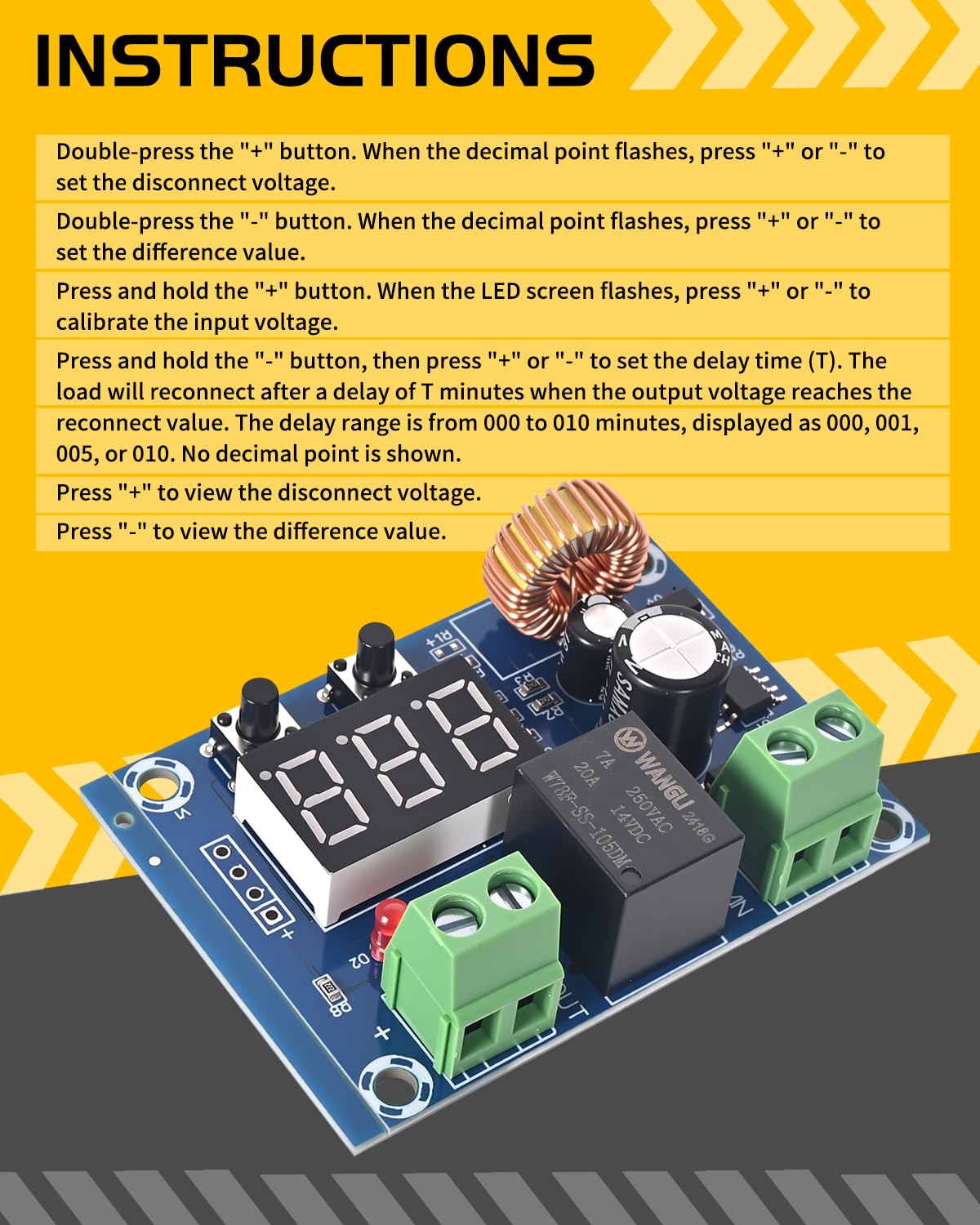 SELOKY 2pcs 12V-36V DC Digital Low Voltage Protector Disconnect Switch Cut Off Over Discharge Protection Module for Lead Acid Lithium Battery Solar Panel Lighting System