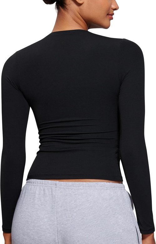 CRZ YOGA Long Sleeve Crewneck Shirts for Women - Soft, Fitted Casual Tops for Fall