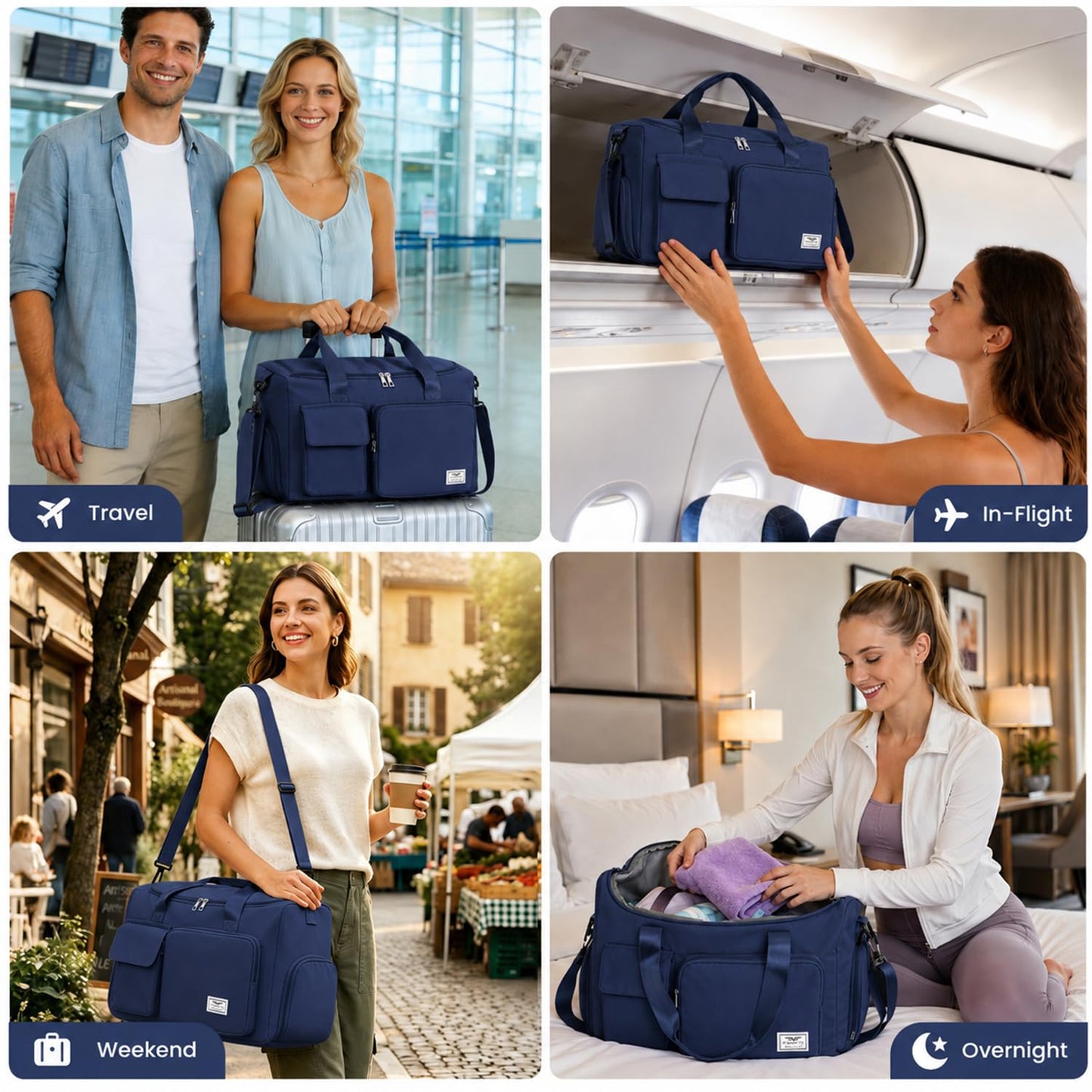 FIORETTO Women's Gym Duffle Bag with Shoes Compartment, 30L Capacity, Ideal for Travel, Gym, Sports, Duffel, Weekender, Navy Blue