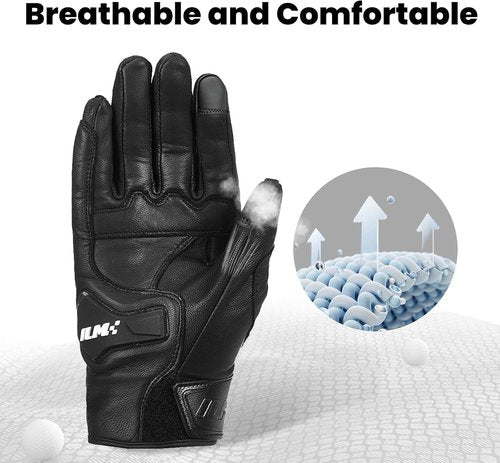 ILM Goatskin Leather Motorcycle Racing Gloves - Touchscreen Design for Men & Women | Size L, Black Unperforated