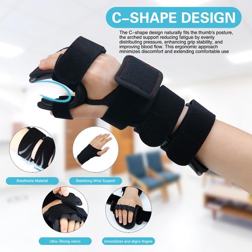 Lerboai Resting Hand Splint Stroke Night Immobilizer with Included Wrist Brace Enhanced Experience, Functional Wrist Finger Brace- Pain Relief For Carpel Tunnel, Stroke Recovery, Arthritis, Tendinitis