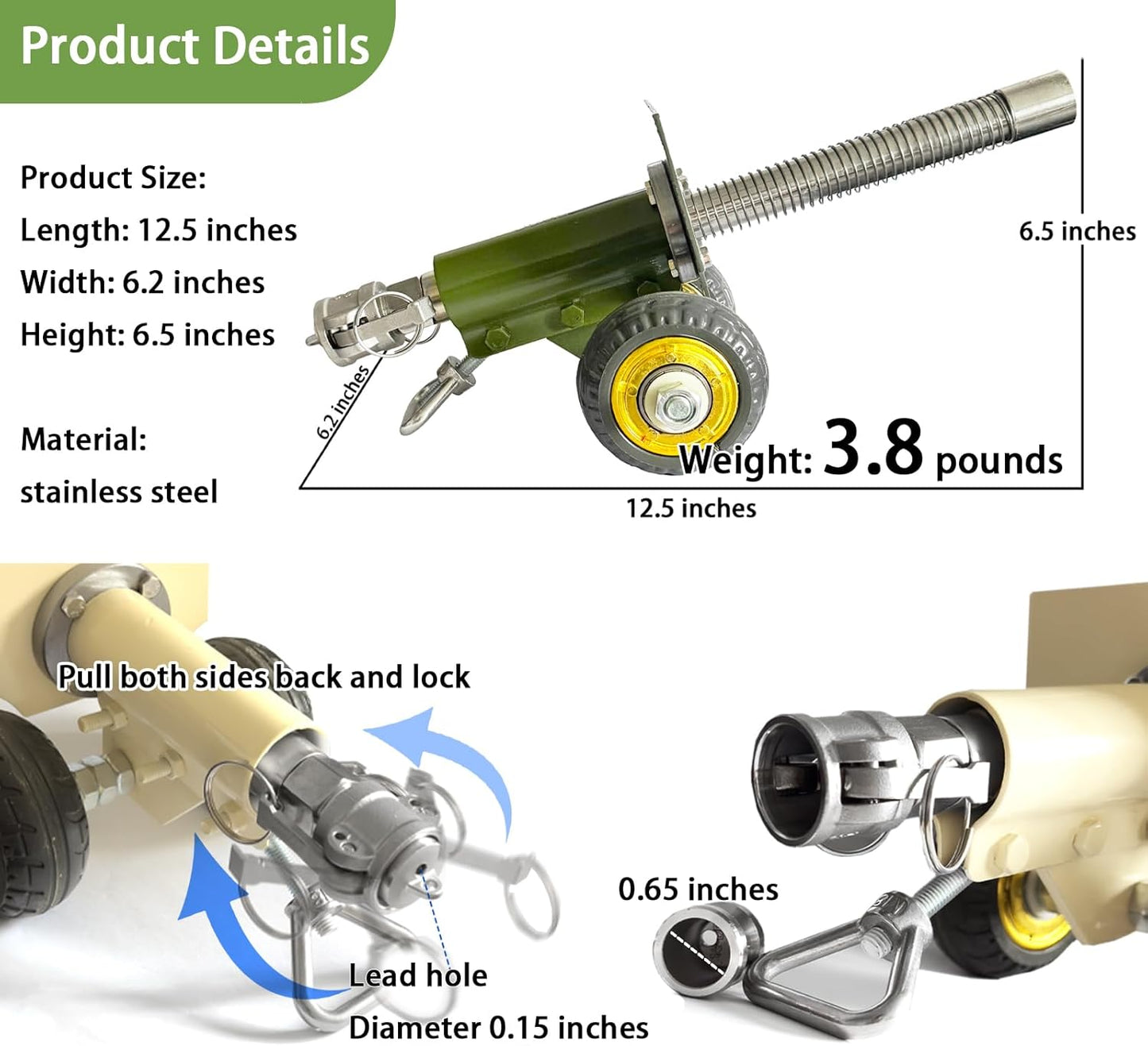 TIETHEKNOT Stainless Steel Mini Cannon Model - Recoil Mechanism for Outdoor Games & Collectors (Green)