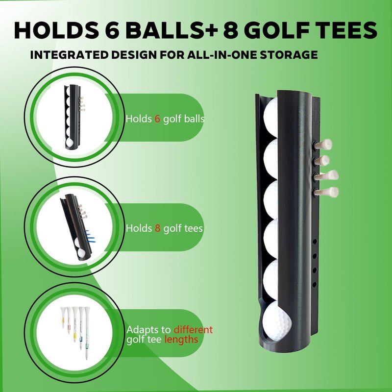 PoolTechX 3 in 1 Magnetic Golf Ball Holder & Dispenser & Golf Tee Holder, Holds 8 Tees, Convenient Durable Golf Accessory (1 Pack)