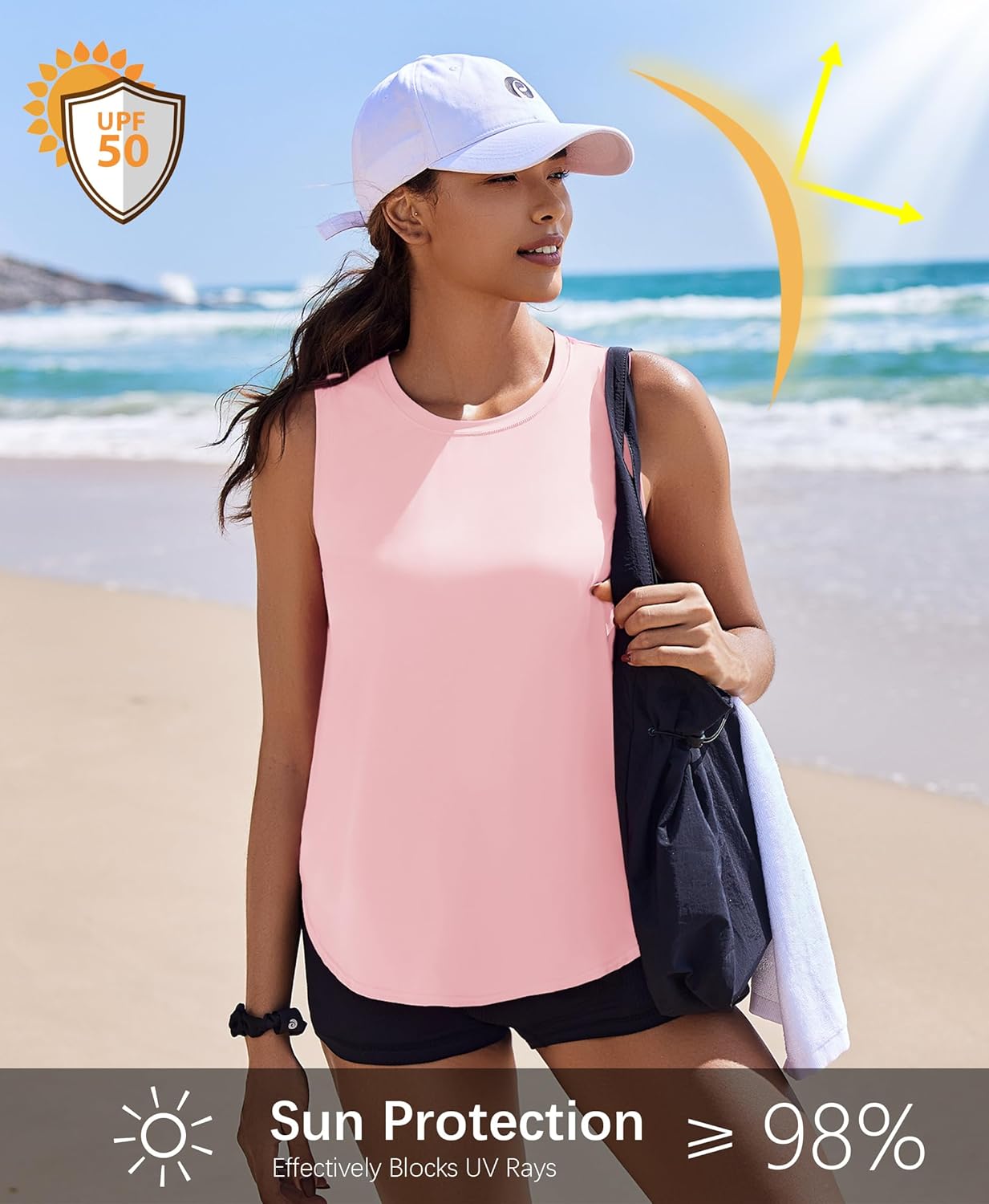 PINSPARK Workout Tank Tops for Women - UPF 50+ Quick-Dry Yoga Tanks with Side Slits | Loose Fit Athletic Shirt