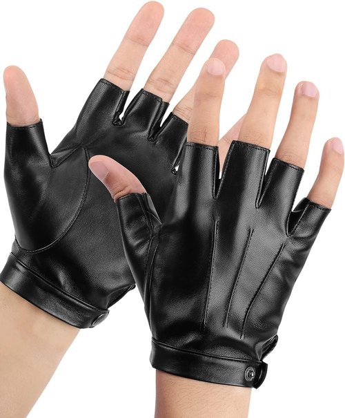 KEMIMOTO Fingerless Driving Gloves - PU Faux Leather Outdoor Sport Gloves for Men & Women | Black