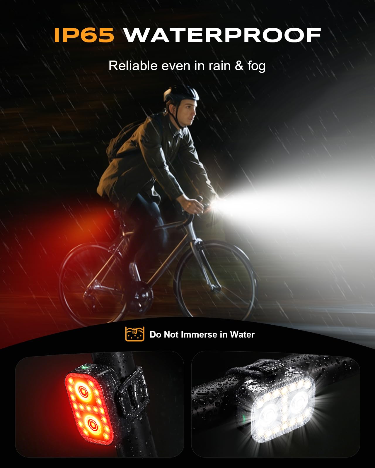 WOCBUY Bike Lights, Ultra-Slim & Lightweight Rechargeable Bicycle Lights Set, [5+6 Modes] Dual USB-C Bike Lights Front and Back, IP65 Waterproof Bicycle Lights for Night Riding Road Cycling (1 Set)
