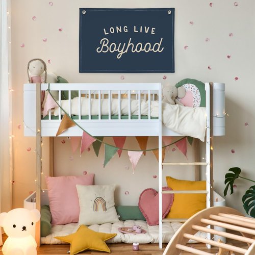 Long Live Boyhood Banner by Navy Blue Decor - Stylish Wall Hanging for Boys' Rooms | 30x20 Linen Flag