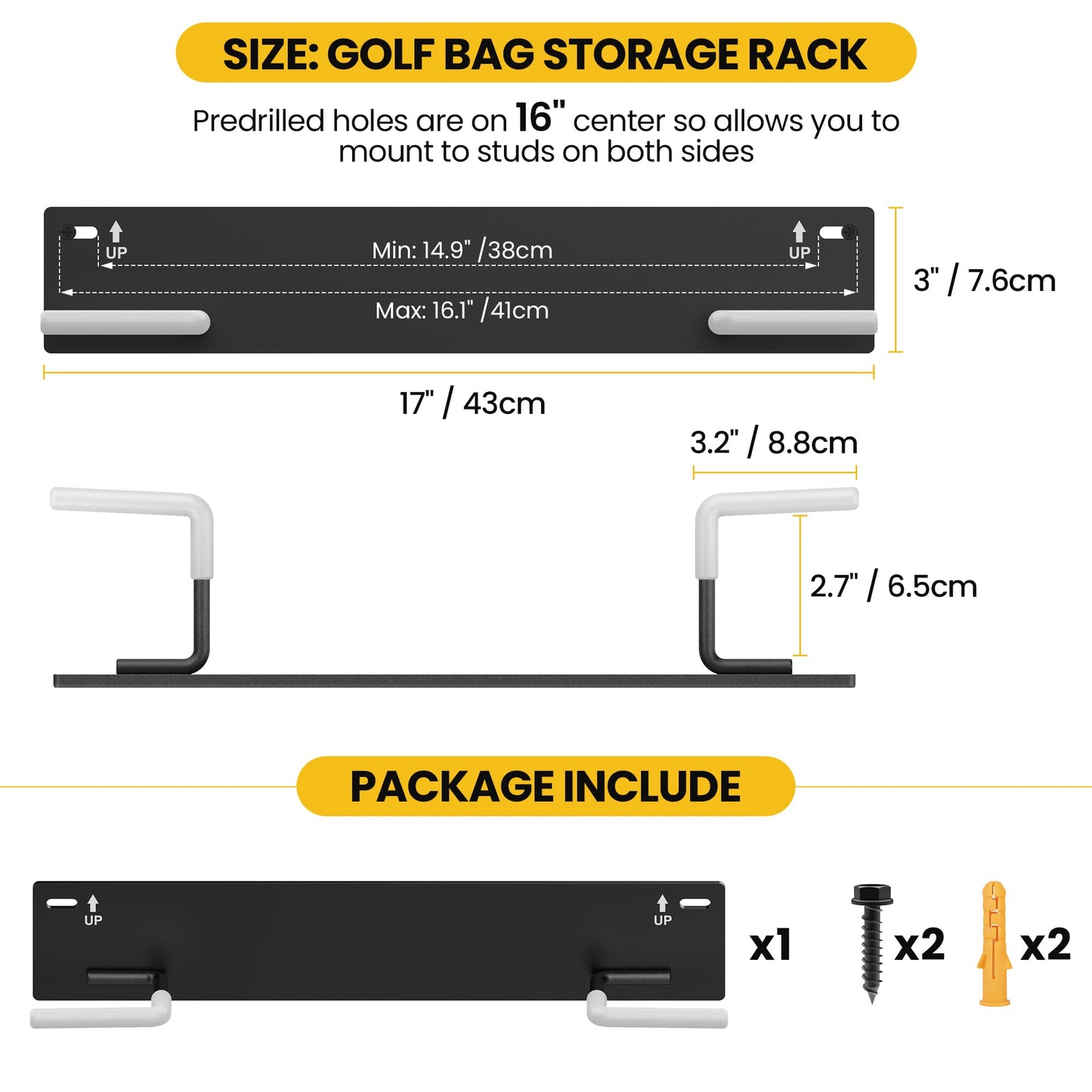 Chenteel Golf Bag Storage Rack for Garage Wall Mount,Golf Bag Garage Organizer,Golf Club Rack for Garage,Golf Bag Hanger/Holder/Hook,Golf Storage System & Accessories (2 Pack)