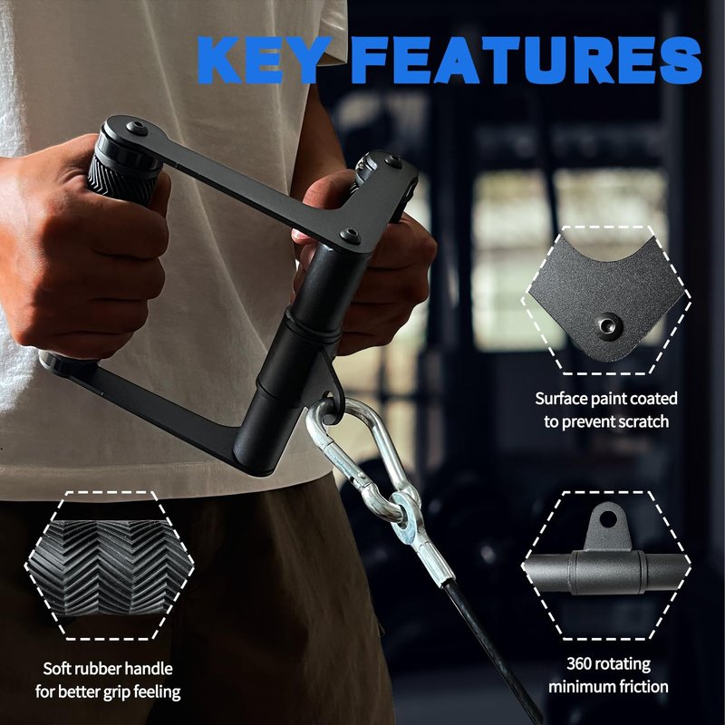 Berufexp Double D Handle 360 Rotataing Cable Row Attachment for Cable Machine, Soft Rubber Cable Machine Attachment Hanlde LAT Pulldown Attachments, Close Grip LAT Pull Down Handle
