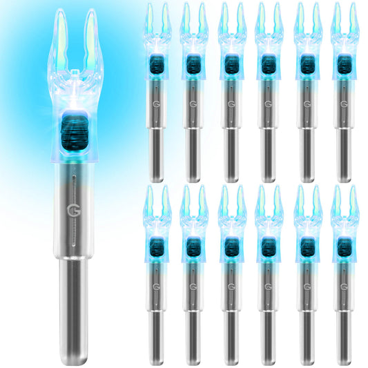 KEAUP 6/12 Pack G Lighted Nocks for Arrows with .165 .204 .233 .244 .246 Inside Diameter with X, H, S, GT Bushings High-Visibility LED Arrow Nocks, ON/Off Switch Included