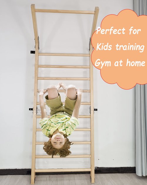 FC FUNCHEER Swedish Ladder,Gymnastics Stall Bar, Wall Mounted Pull Up Bar- Solid Wood With11 Strategic Rods-86.6 Inches Height, 32 Inches Width, Indoor Gym Workout Yoga