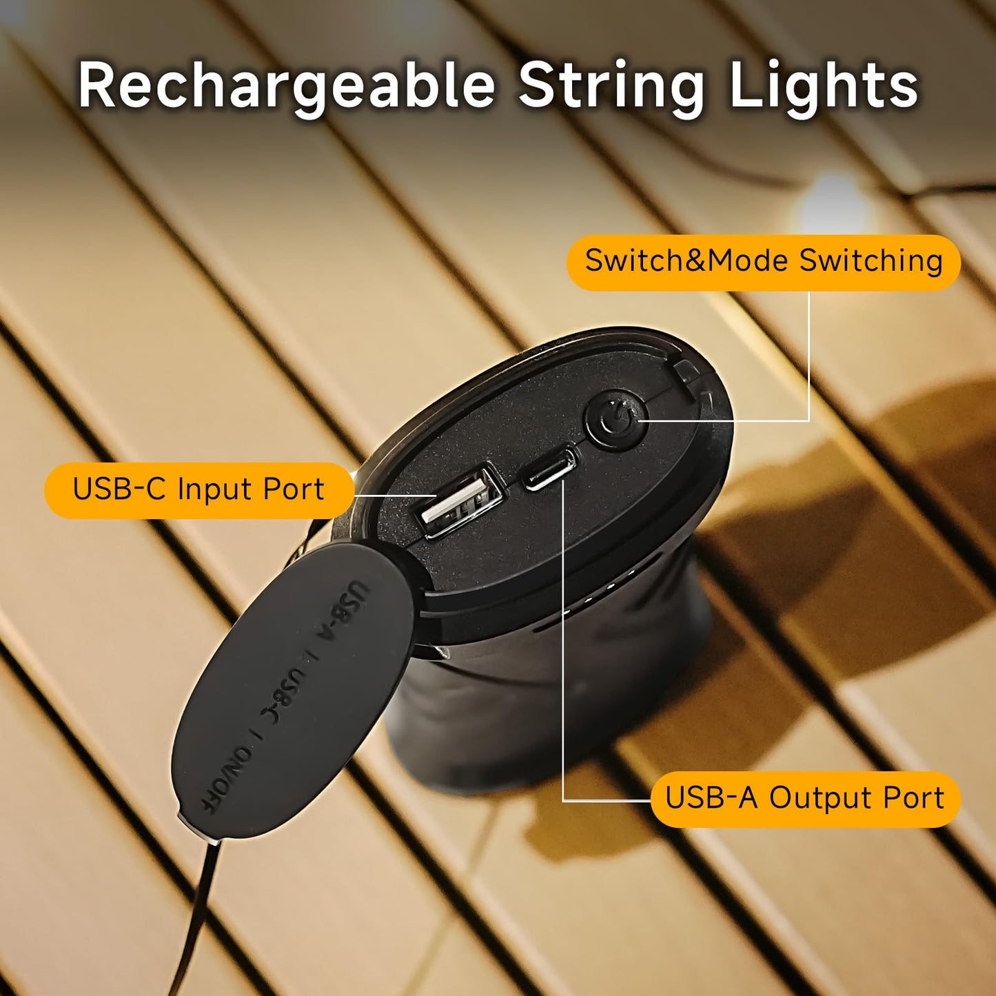 SANBEN Camping String Lights Rechargeable - 33Ft Quick Storage Portable Tent Lights with 6 Modes, Battery Operated Waterproof Hanging LED Lamp for Patio Garden Party Camping Essentials