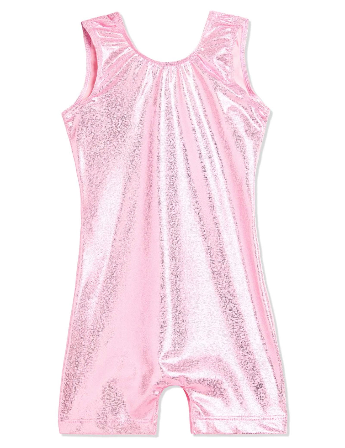 Domusgo Leotard for Girls Gymnastics Size 8-9 Years Old Sparkly Pink One Piece Sleeveless Biketard with Shorts