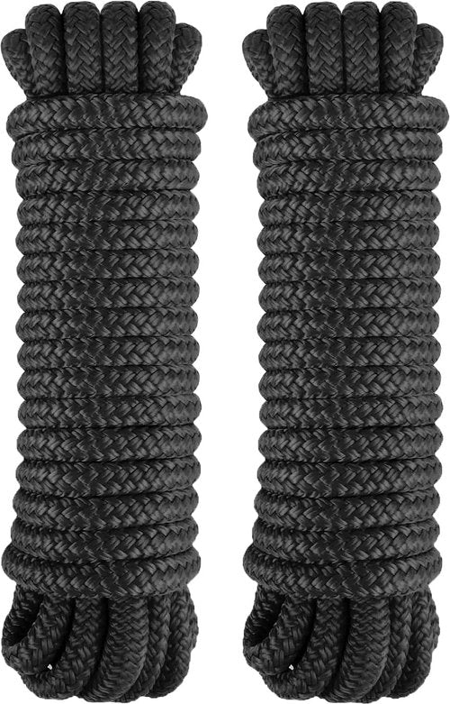 Marine Grade Nylon Dock Lines by [Brand Name] - 1/2" x 30' Double Braided Boat Rope with 12" Loop - High Strength, Fray Resistant, Easy Handling - Black (2 Pack)