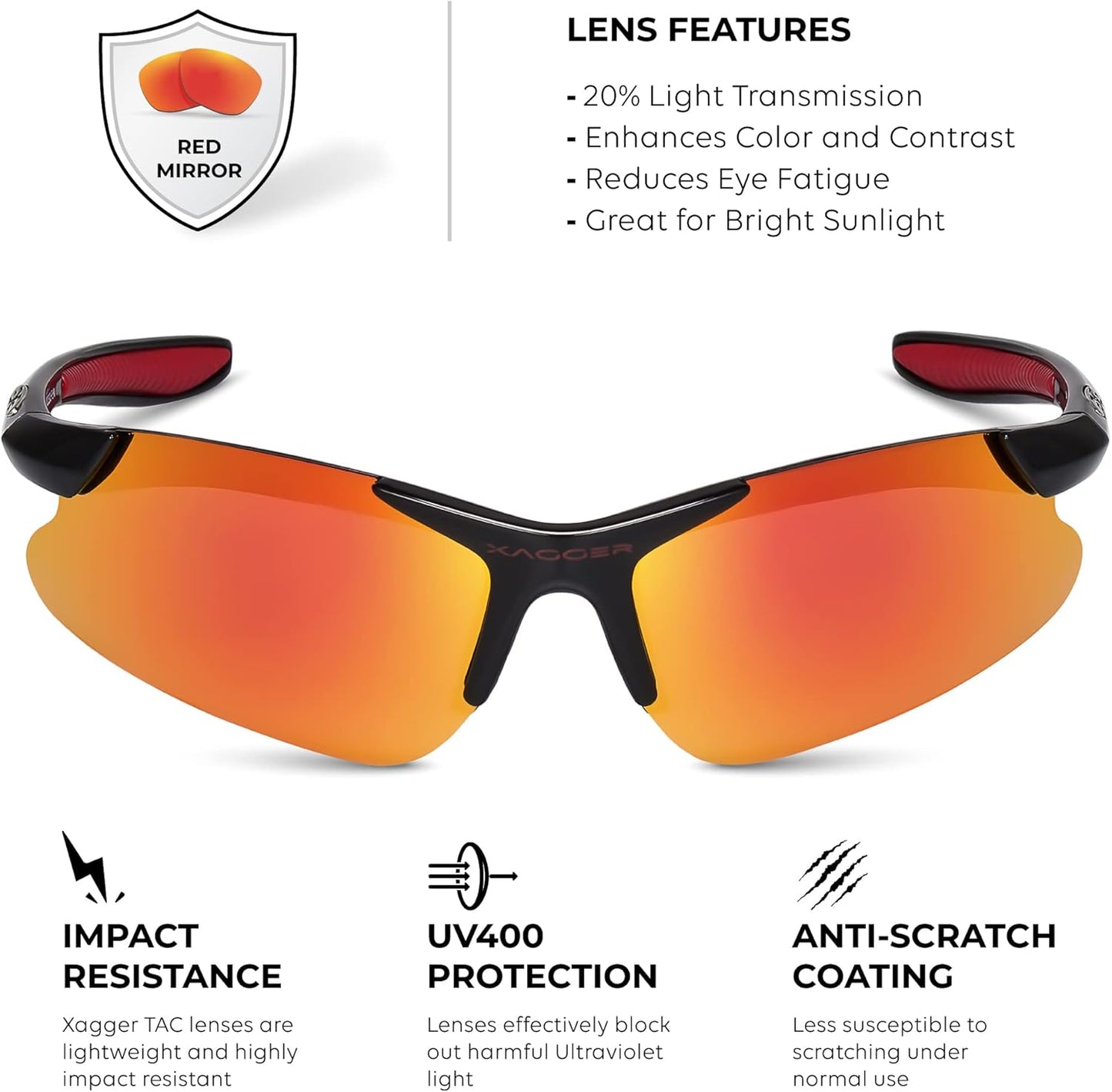 Xagger Kids Polarized Sports Sunglasses - Lightweight TR90 Frame for Boys & Girls | Ideal for Baseball & Softball