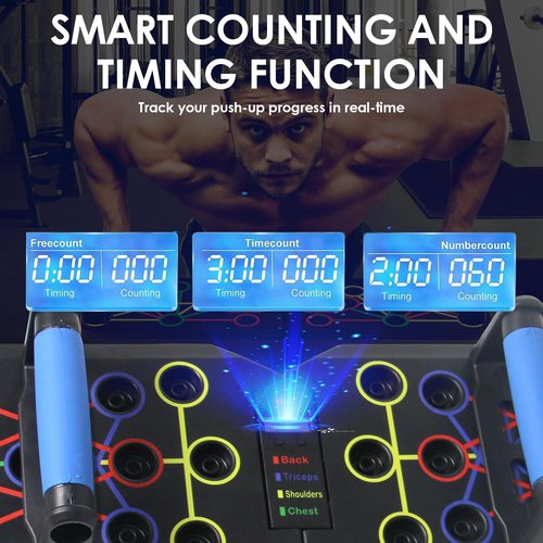 Push Up Board with Counter/Timer, Foldable Push Up Bar with Resistance Bands, Multi-function Home Workout Equipment Push-Up Stand with Handles for Fitness Burn Fat Chest Strength Training