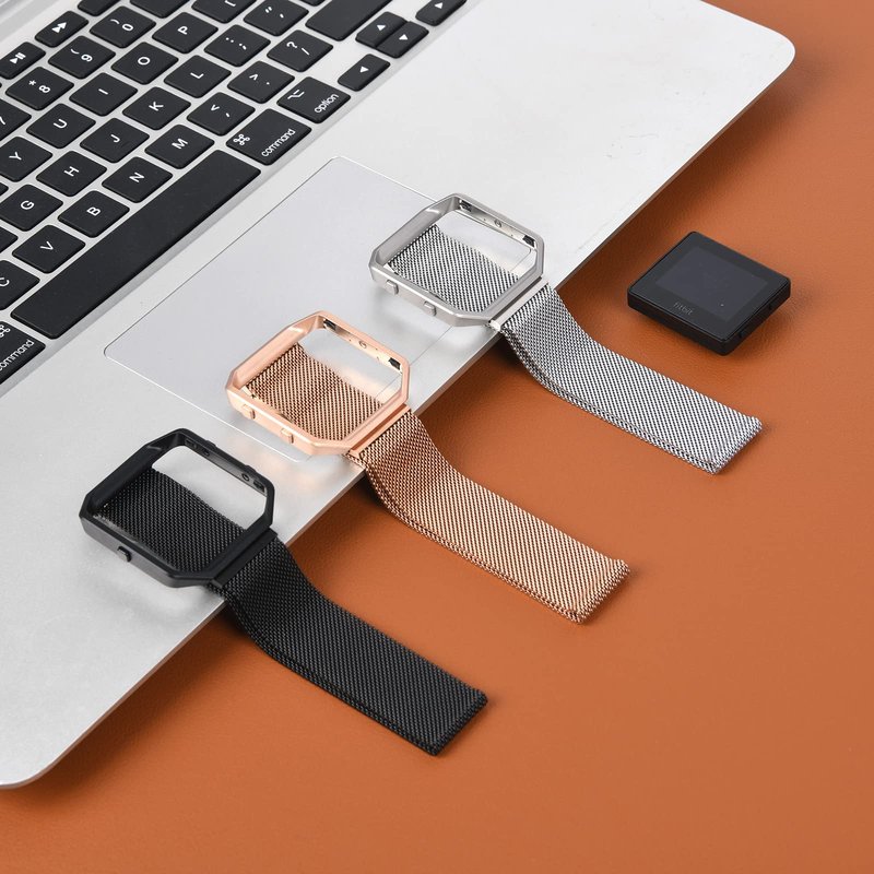 Wongeto Metal Band Compatible with Fitbit Blaze Bands with Metal Frame,Stainless Steel Mesh Loop Adjustable Wristband Replacement Strap for Women Men Compatible with Fitbit Blaze (Rose Gold)