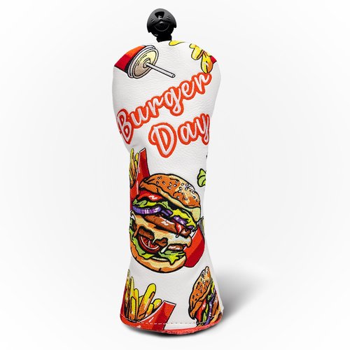 Golf Club Head Covers, Fairway Wood Head Covers, Classic Burger Fries Design, Premium PU Leather and Advanced Embroidery with Velour Lined Funny Golf Head Covers for Most Brands