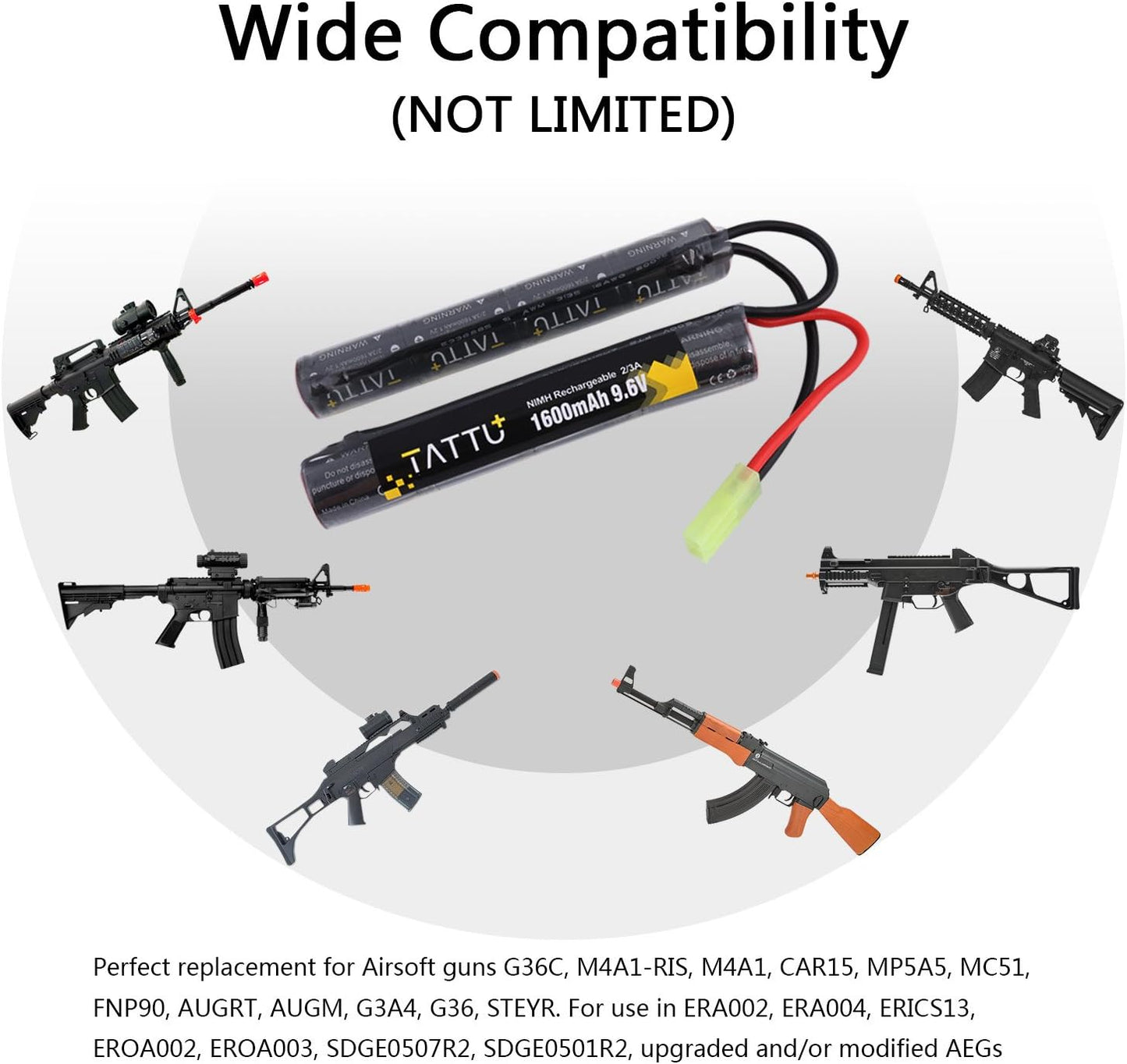 TATTU 9.6V NiMH Rechargeable Battery Pack - 1600mAh for Airsoft Nunchuck Stick | TMY Connector