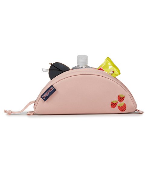 JanSport Luna Large Pouch – Padded Taco-Style Design with Main Zippered Compartment, Strawberry Embroidery
